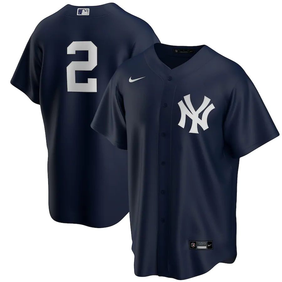Mens New York Yankees #2 Derek Jeter Nike Navy Alternate Replica Player MLB Jerseys->new york yankees->MLB Jersey